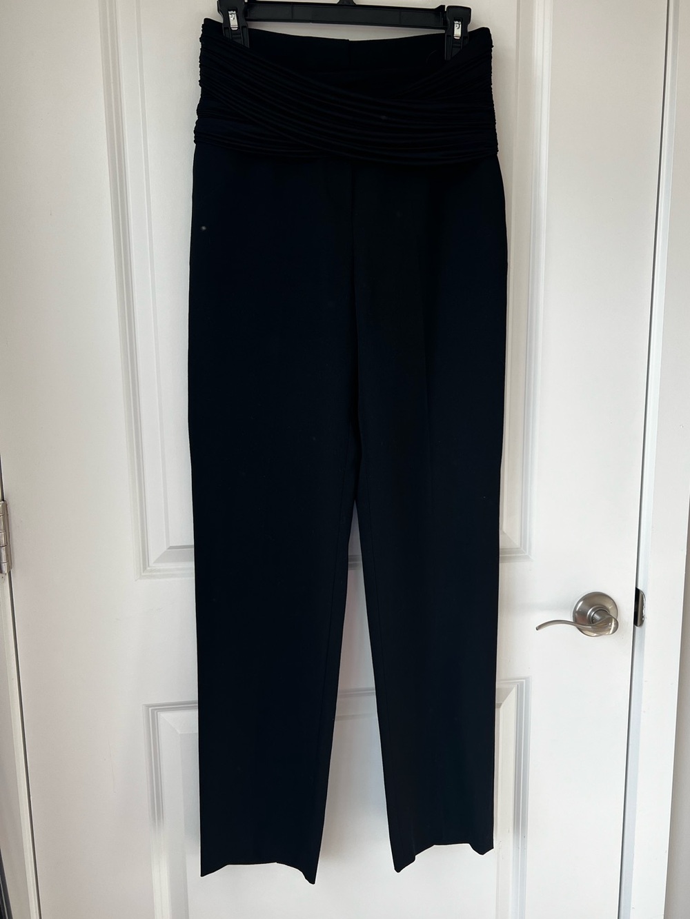 Burberry Black Straight-Leg Pants with Ruched Folded Waistband